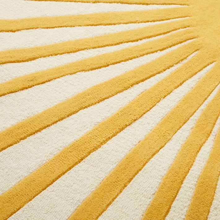 Sunburst Hand-Tufted Rug | Modern Yellow & White Abstract Area Carpet | Bold Geometric Accent Rug for Living Room, Bedroom & Office