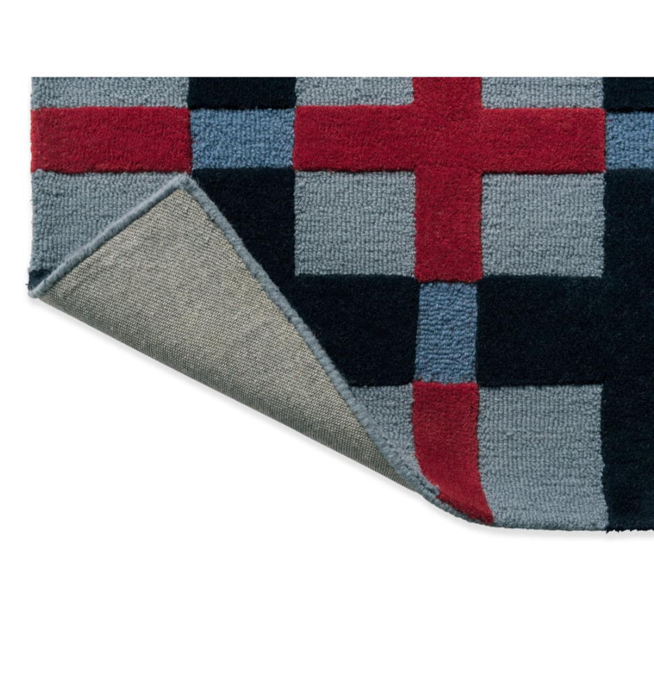 Contemporary Geometric Wool Rug – Handwoven Black, Grey & Red Cross Pattern for Modern Living Room & Office Décor
