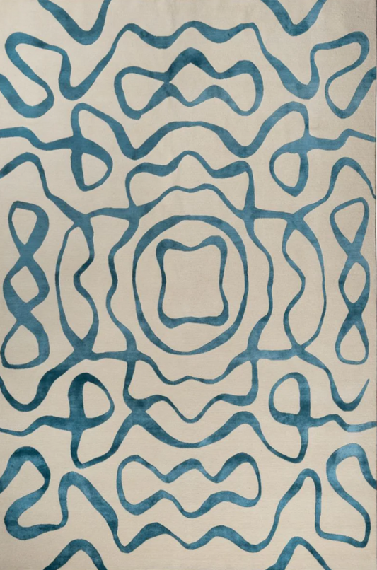 Modern Blue Abstract Area Rug – Hand Tufted Ivory & Teal Pattern Carpet for Living Room, Bedroom & Contemporary Home Décor