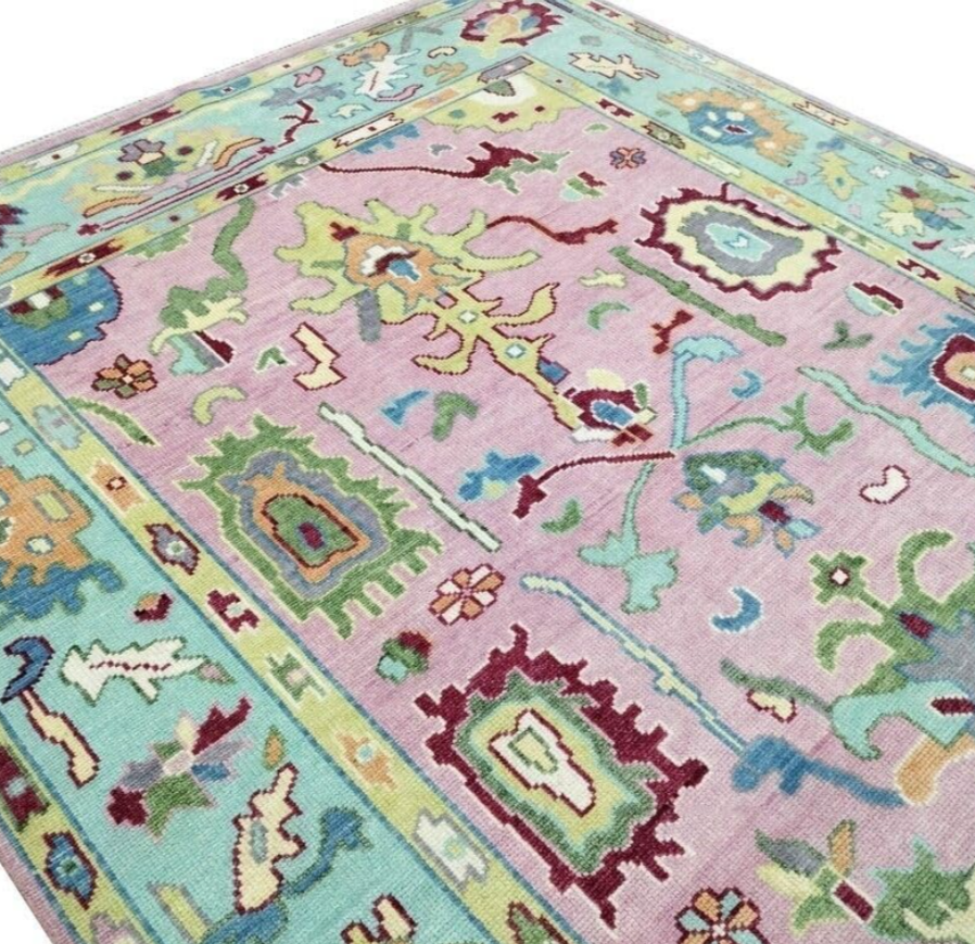 Hand Knotted Oushak Rug – Luxury Turkish Wool Carpet | Modern Vintage Distressed Area Rug