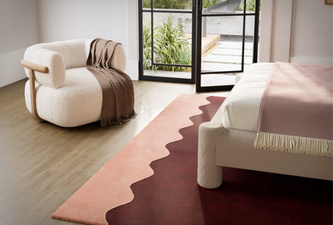Modern Red & Pink Wave Edge Area Rug – Contemporary Abstract Hand-Tufted Carpet for Living Room, Bedroom & Office Décor