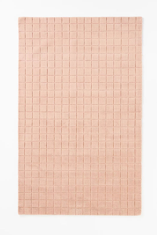 Blush Pink Grid Area Rug – Modern Minimalist Soft Carpet for Living Room, Bedroom & Home Décor