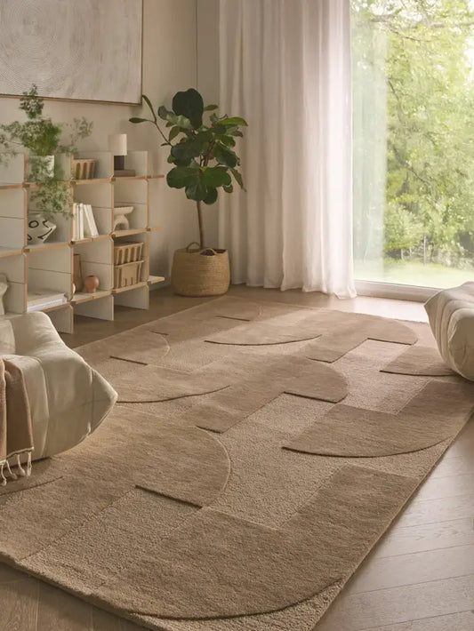 Modern Taupe Geometric Area Rug – Contemporary Neutral Carpet for Living Room, Bedroom & Office Décor