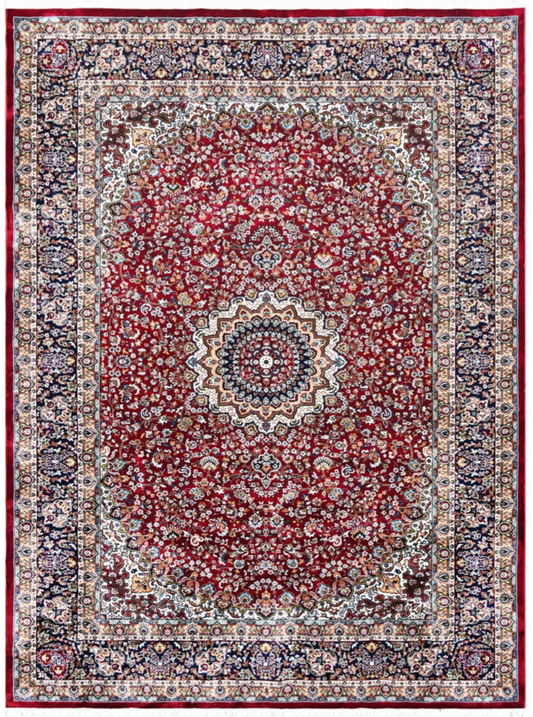 Luxury Persian Silk Rug with Royal Red Medallion Design – Classic Floral Decorative Carpet