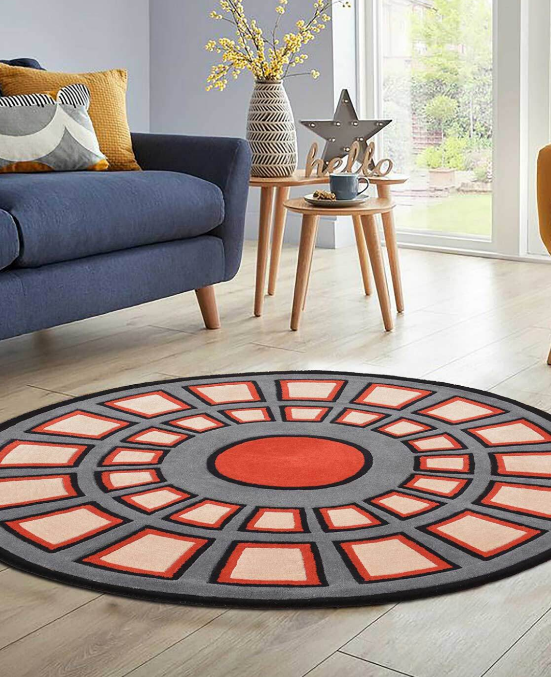Modern Round Area Rug – Bold Geometric Pattern Carpet for Living Room, Bedroom, or Office Decor