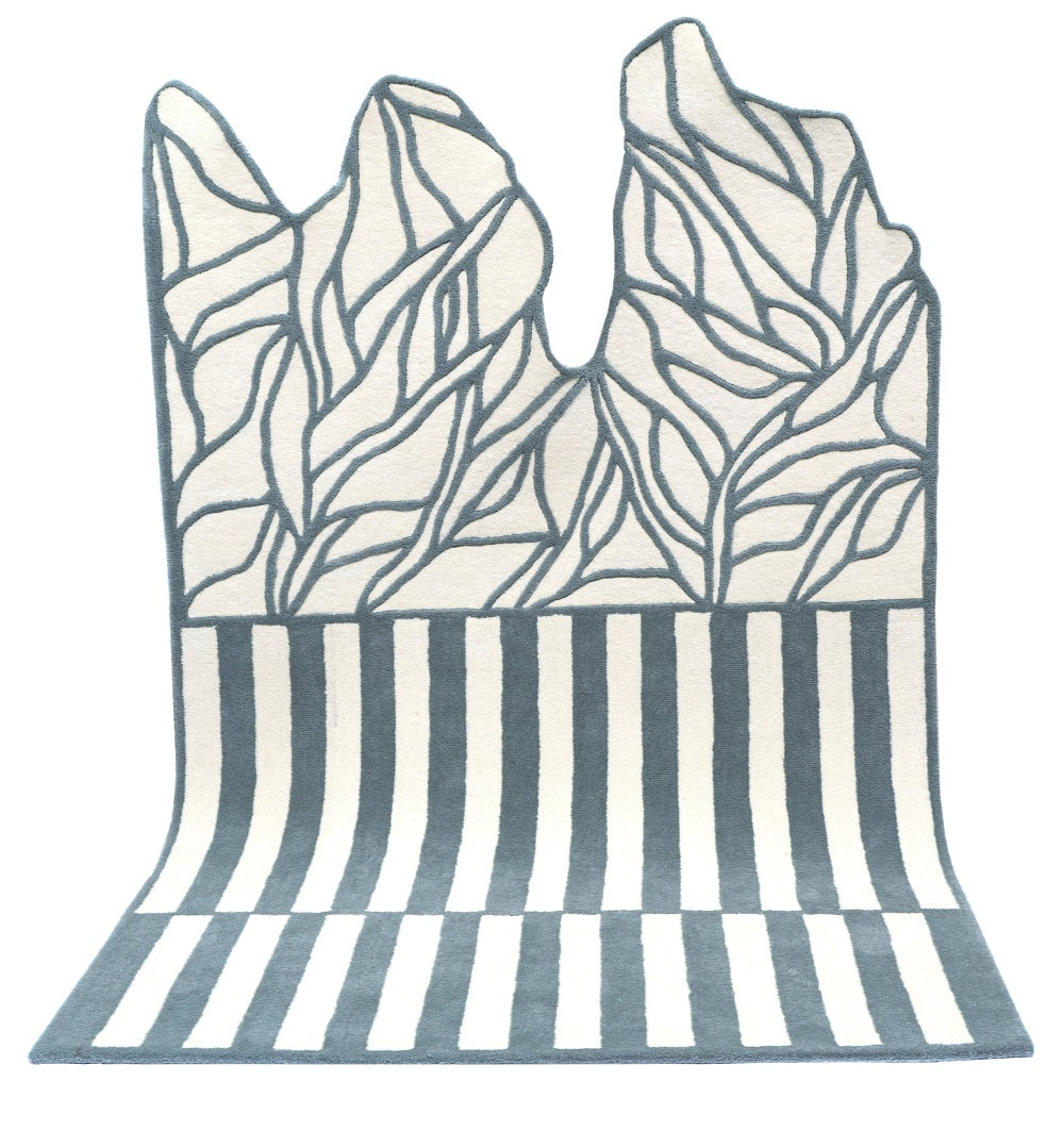 Modern Abstract Hand-Tufted Rug | 3D Illusion Striped & Leaf Design Carpet | Contemporary Artistic Accent Rug for Living Room & Bedroom