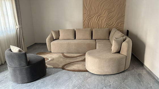 Modern Abstract Wool Rug – Handmade Brown & Beige Wavy Pattern Carpet for Living Room, Bedroom & Office Décor