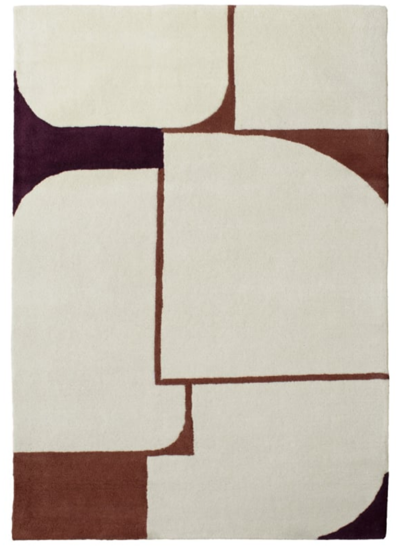 Modern Abstract Geometric Wool Rug | Hand-Tufted Minimalist Area Carpet | Cream Brown Burgundy Contemporary Design | Living Room Bedroom Decor