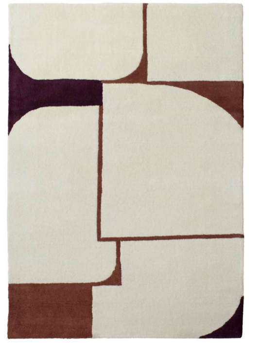 Modern Abstract Geometric Wool Rug | Hand-Tufted Minimalist Area Carpet | Cream Brown Burgundy Contemporary Design | Living Room Bedroom Decor