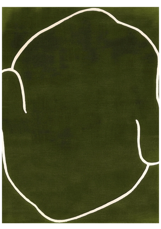 Modern Abstract Green Area Rug with White Line Art – Minimalist Hand-Tufted Contemporary Carpet for Living Room & Bedroom
