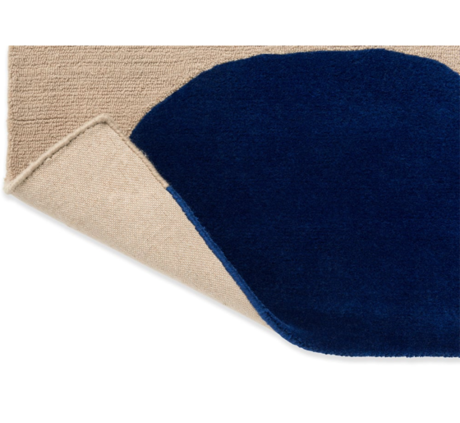 Modern Blue Polka Dot Area Rug on Beige – Bold Geometric Handcrafted Carpet for Living Room, Bedroom & Office Décor