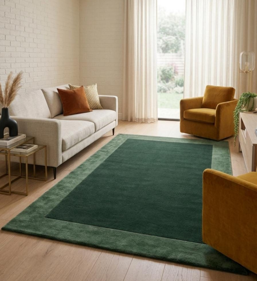 Emerald Green Hand Tufted Rug – Modern Luxury Area Rug for Living Room, Bedroom & Office | Soft Wool Carpet, Minimalist Home Decor
