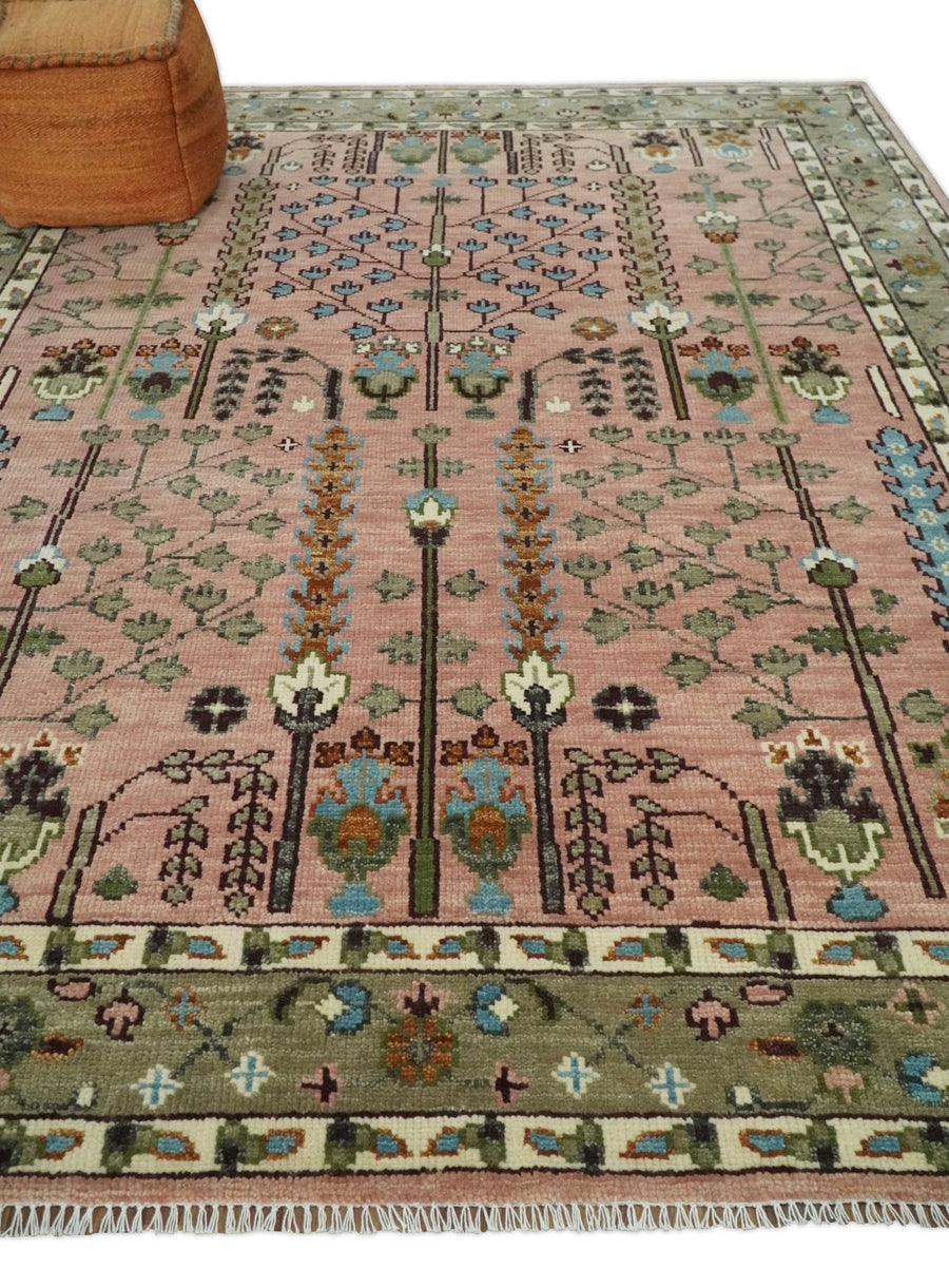 Hand-Knotted Oushak Rug – Vintage Turkish Design, Soft Pastel Wool Area Carpet