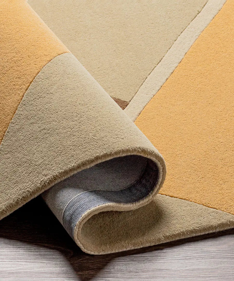 Modern Geometric Area Rug – Yellow, Beige & Brown Abstract Carpet for Living Room, Bedroom & Office Decor