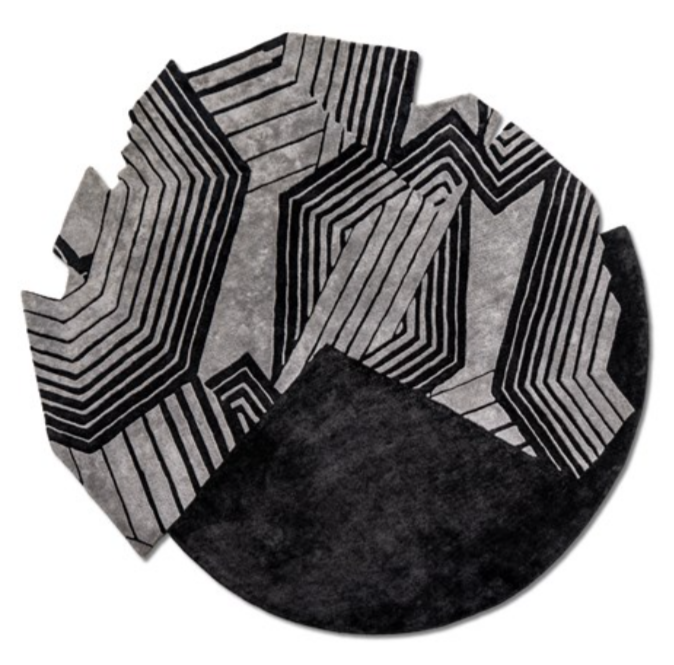 Modern Abstract Hand Tufted Rug – Black & Grey Geometric Wool Carpet | Contemporary Living Room Area Rug