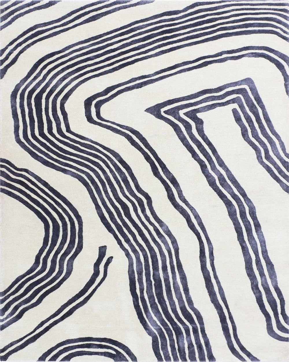 Modern Abstract Hand Tufted Wool Rug, Navy Blue Wave Pattern Rug, Contemporary Area Rug for Living Room, Minimalist Carpet, Luxury Handmade Rug