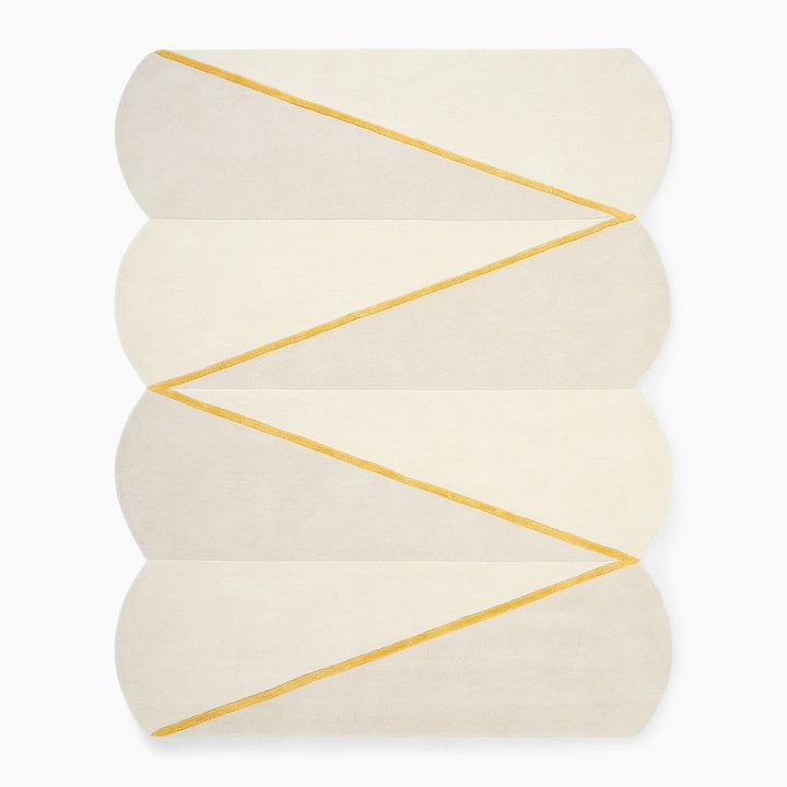 Modern Geometric Hand-Tufted Rug | Ivory & Beige Carpet with Yellow Line Accents | Contemporary Living Room & Bedroom Decor