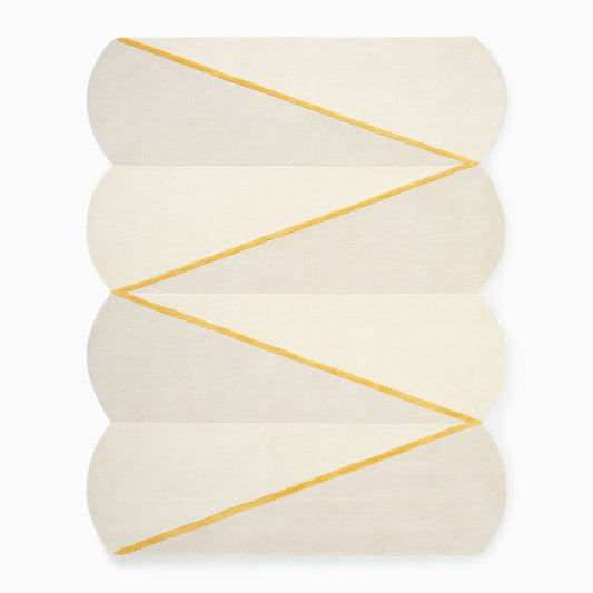 Modern Geometric Hand-Tufted Rug | Ivory & Beige Carpet with Yellow Line Accents | Contemporary Living Room & Bedroom Decor