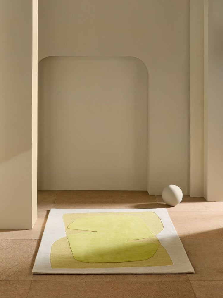 Modern Abstract Yellow Green Area Rug – Hand-Tufted Wool Carpet with Minimalist Organic Shapes for Living Room, Bedroom & Office Decor