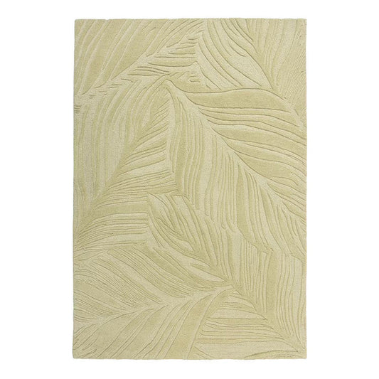 Hand Tufted Tropical Leaf Rug – Ivory Beige Wool Area Rug, Modern Botanical Textured Carpet, Handmade Luxury Living Room Rug, Minimalist Contemporary Home Decor