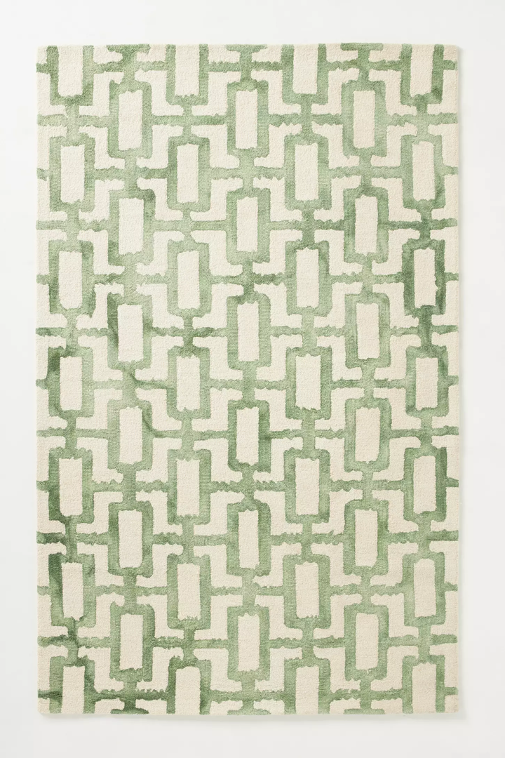 Hand Tufted Sage Green Geometric Rug, Modern Wool Area Rug, Scandinavian Minimalist Carpet, Contemporary Living Room Rug, Custom Handmade Rug, Bedroom Decor