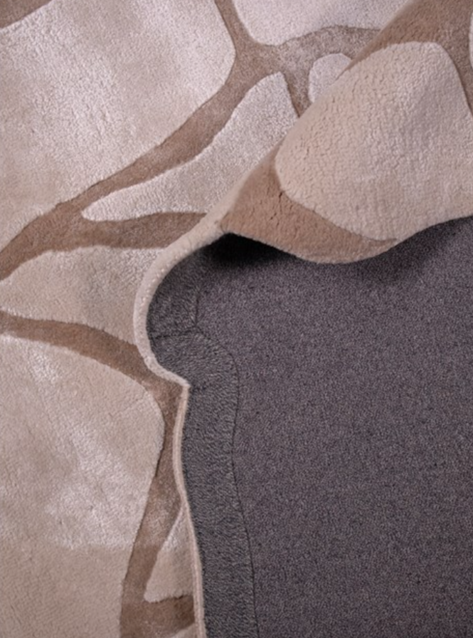 Modern Abstract Hand Tufted Rug – Neutral Beige & Blush Stone Pattern Carpet, Soft Wool Area Rug for Living Room, Bedroom & Minimalist Home Décor