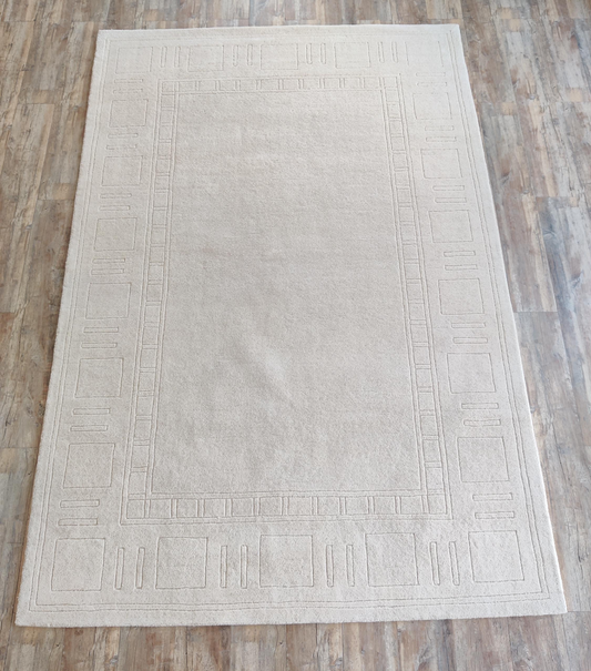 Handmade Solid Beige Wool Rug | Minimalist Modern Border Area Carpet | Neutral Contemporary Floor Rug for Living Room, Bedroom & Office Decor