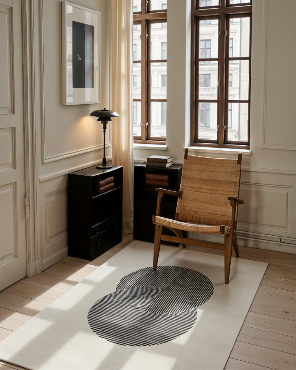 Modern Geometric Hand Tufted Rug, Black & Ivory Minimalist Area Rug, Abstract Line Design Rug, Contemporary Living Room Carpet, Scandinavian Decor Rug