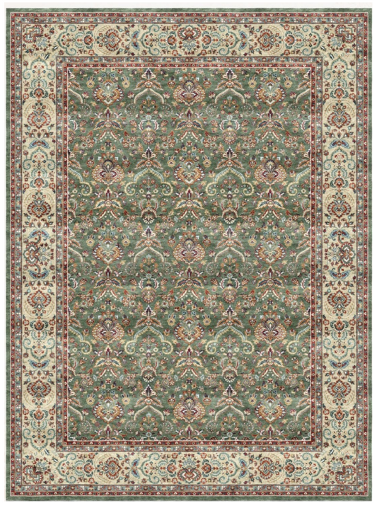 Luxury Persian Silk Area Rug – Emerald Green Floral Palace Design, Soft Shiny Finish, Premium Elegant Carpet for Living Room & Bedroom