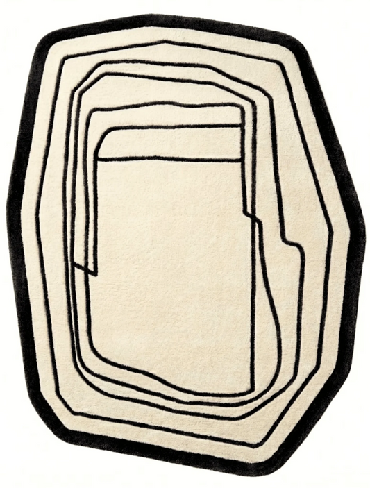 Modern Abstract Hand Tufted Rug – Black & Ivory Minimalist Designer Carpet for Living Room