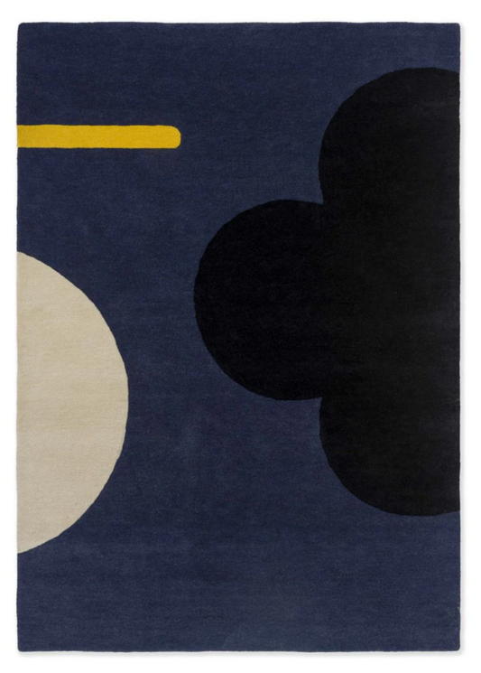 Modern Abstract Geometric Area Rug – Navy Blue, Black & Beige Contemporary Carpet with Minimalist Design for Living Room & Bedroom Decor