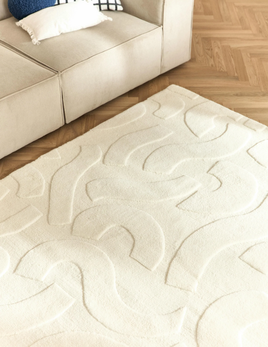 Modern Cream Textured Area Rug – Minimalist Soft Carpet for Living Room & Bedroom | Neutral Scandinavian Home Decor