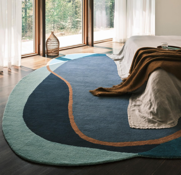 Modern Abstract Rug | Hand-Tufted Wool Carpet | Blue Irregular Shaped Rug for Living Room