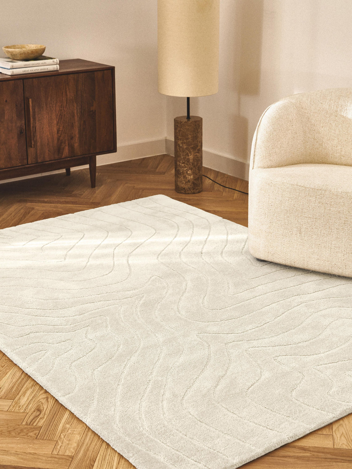 Ivory Textured Area Rug – Soft Modern Minimalist Carpet for Living Room & Bedroom | Neutral Scandinavian Home Decor
