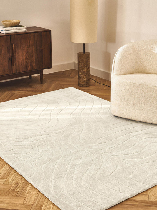 Ivory Textured Area Rug – Soft Modern Minimalist Carpet for Living Room & Bedroom | Neutral Scandinavian Home Decor