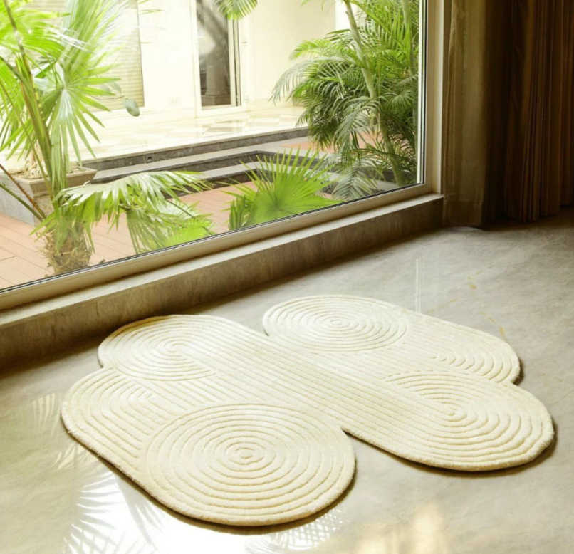 Modern White Tufted Cloud Rug – Handmade Geometric Floor Mat for Living Room & Bedroom Decor