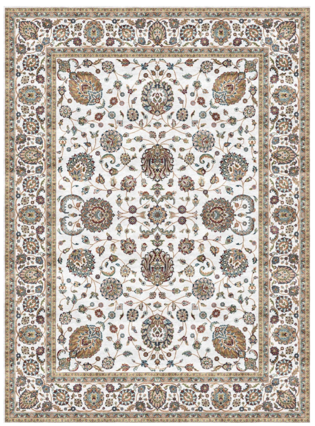 Luxury Persian Silk Area Rug – Elegant Ivory Floral Design with Ornate Traditional Border