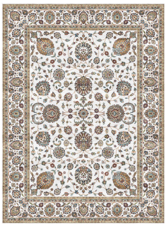 Luxury Persian Silk Area Rug – Elegant Ivory Floral Design with Ornate Traditional Border