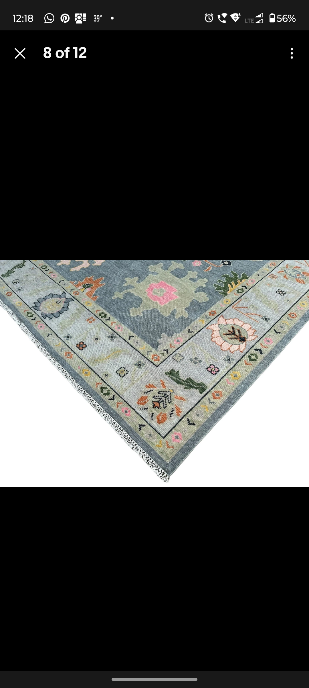 Hand Knotted Oushak Rug – Blue Turkish Wool Area Rug with Pastel Floral Motifs