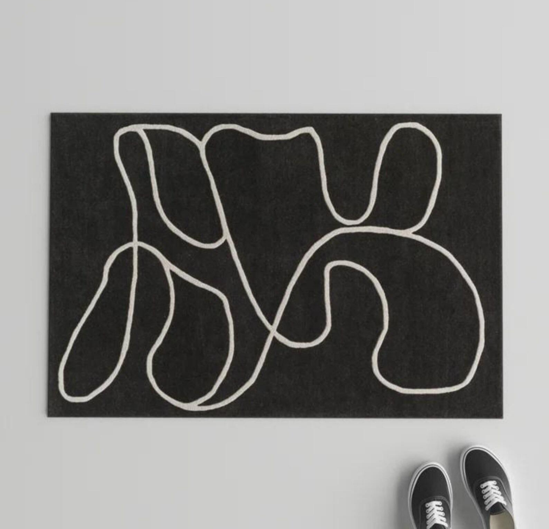 Modern Black Abstract Line Rug | Hand-Tufted Wool Carpet | Minimalist Contemporary Area Rug for Living Room & Bedroom Decor