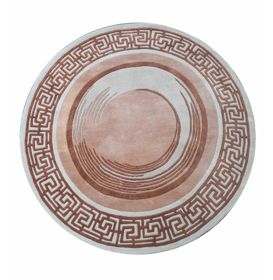 Luxury Round Area Rug with Greek Key Border – Modern Abstract Circle Design, Handcrafted Soft Carpet for Living Room & Bedroom Decor