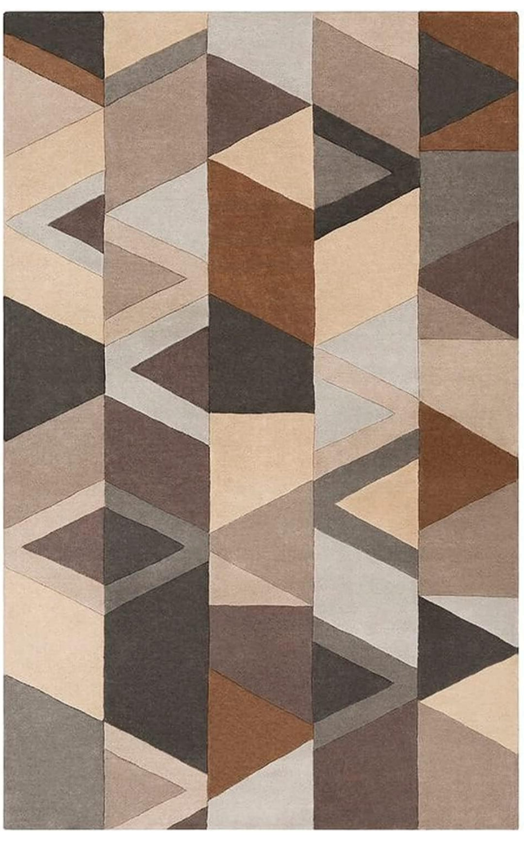Modern Geometric Area Rug – Hand-Tufted Soft Wool Carpet in Neutral Beige, Brown & Grey Tones for Living Room & Bedroom Decor