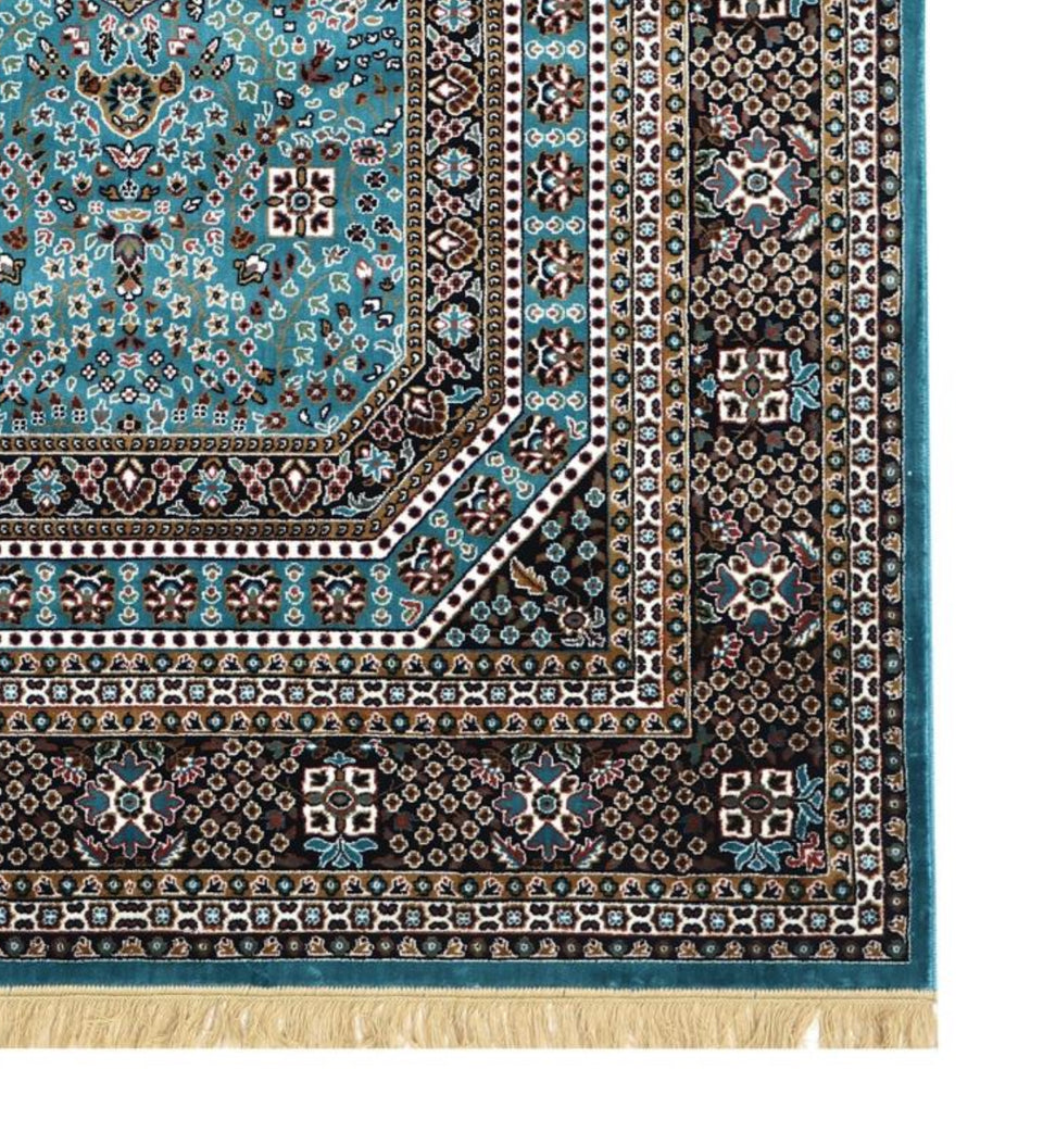 Luxury Persian Silk Rug – Blue Medallion Oriental Carpet, Fine Traditional Design, Elegant Living Room Decor