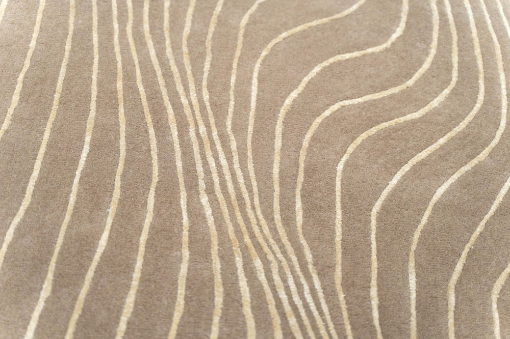 Modern Hand Tufted Wool Rug – Abstract Wavy Line Rug, Neutral Beige Designer Carpet, Contemporary Living Room Rug, Minimalist Area Rug