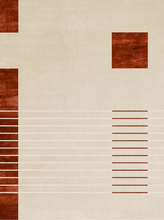 Modern Geometric Red & Beige Area Rug – Minimalist Abstract Carpet for Living Room & Bedroom Décor