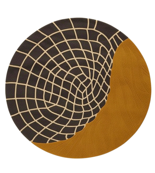 Modern Round Abstract Rug – Luxury Handcrafted Geometric Carpet in Black & Mustard Yellow for Living Room, Bedroom & Office Décor