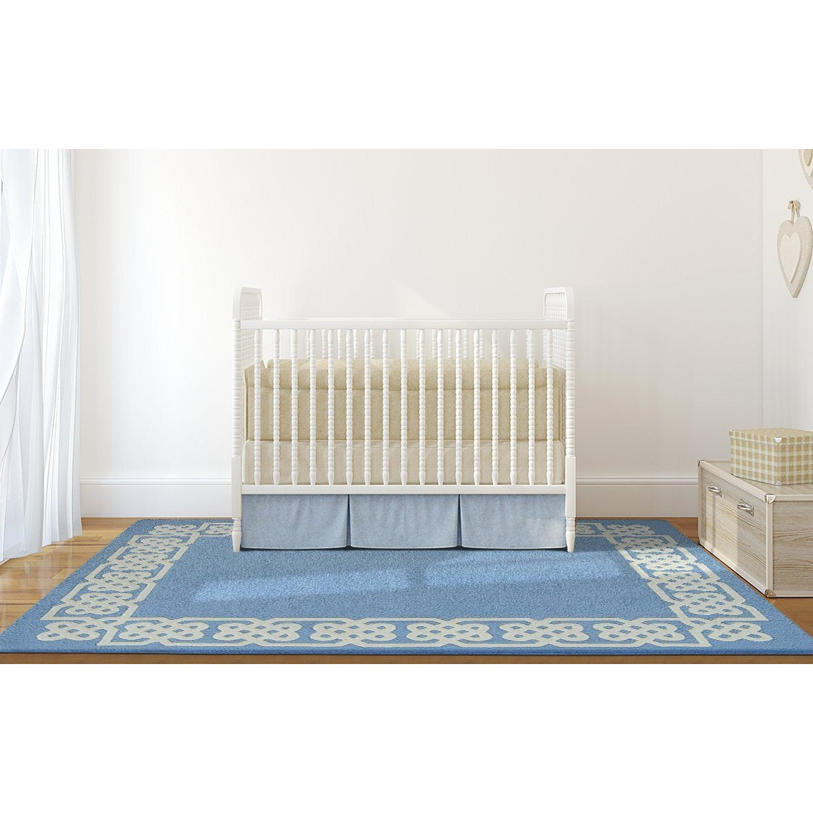 Hand-Tufted Blue Wool Area Rug with White Border – Modern Minimalist Carpet for Living Room, Bedroom & Home Décor