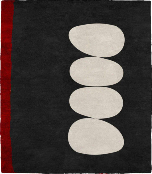 Modern Black Abstract Area Rug with Red Border – Contemporary Minimalist Geometric Carpet for Living Room & Bedroom Décor