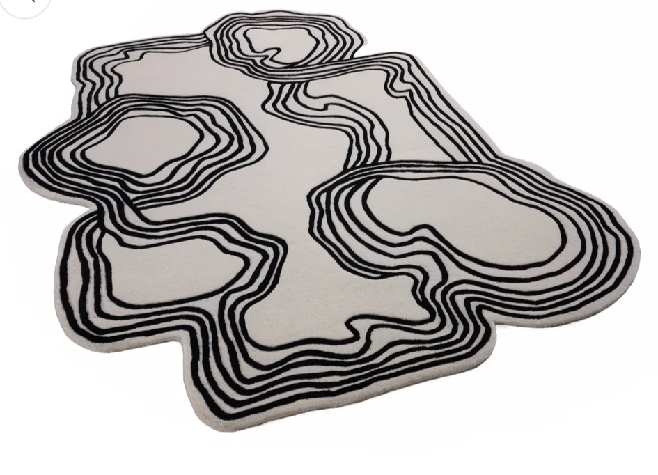 Abstract Black and White Modern Area Rug – Contemporary Artistic Carpet for Living Room, Bedroom & Studio Décor