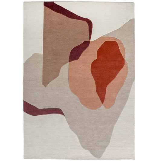Modern Abstract Area Rug – Handwoven Wool Carpet in Neutral & Terracotta Tones | Contemporary Geometric Living Room & Bedroom Decor